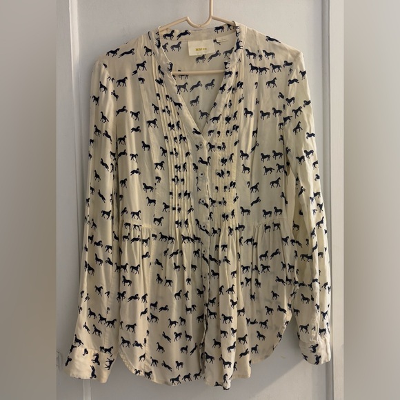 Anthropologie Maeve Horse Button Down Blouse Size 2 - Picture 1 of 5